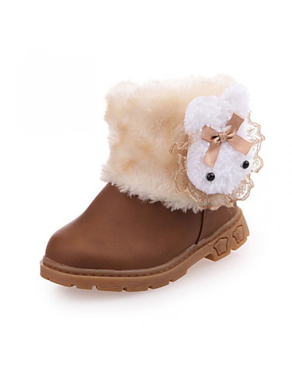 Girl's Boots Fall / Winter Fashion Boots PU Outdoor / Casual Flat Heel Fur Brown / Pink / Red Walking  