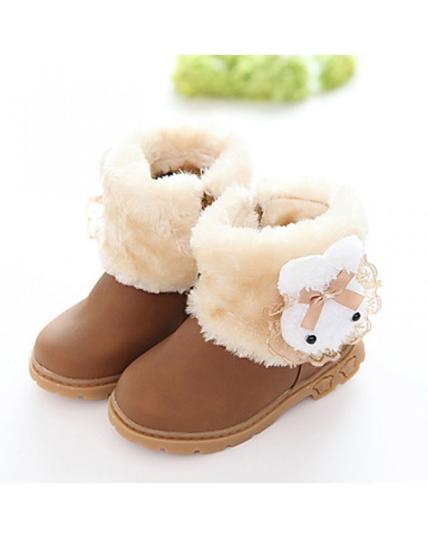 Girl's Boots Fall / Winter Fashion Boots PU Outdoor / Casual Flat Heel Fur Brown / Pink / Red Walking  