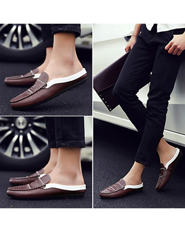 Men's Shoes Leather Casual Clogs & Mules Casual Flat Heel Slip-on Black / Blue / White / Burgundy  