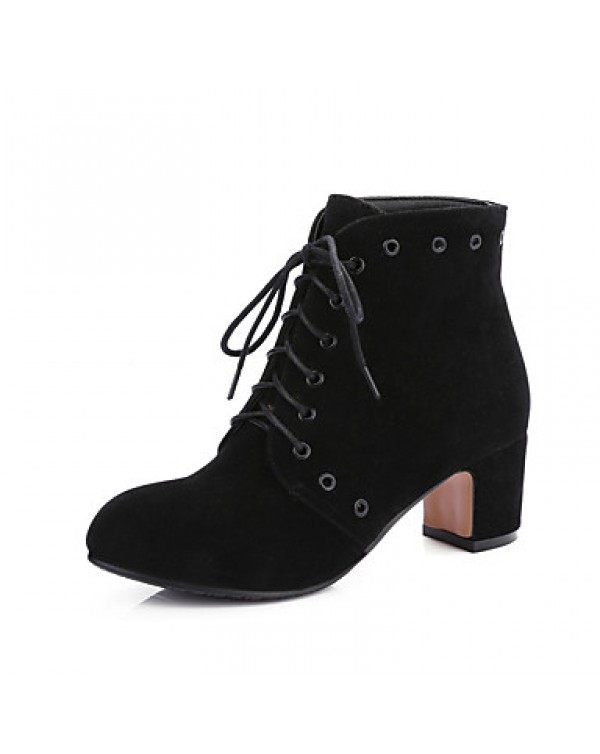 Women's Boots Fall / Winter Fashion Boots Leatherette Dress / Casual Chunky Heel Lace-up Black / Gray / Almond Walking