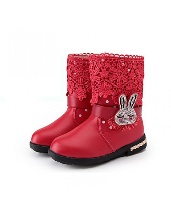 Girl's Boots Spring / Fall Combat Boots Synthetic Casual Flat Heel Zipper Pink / Red Others  