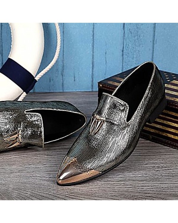 Men's Shoes  2016 New Style Pure Manual Flora Lines Wedding / Night Club & Party Cowhide Leather Loafers Gold/Silver  