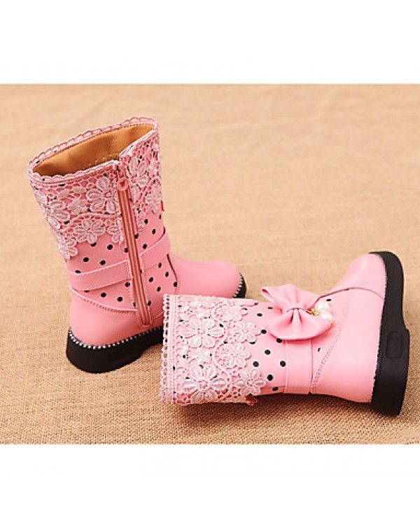 Girl's Boots Spring / Fall Combat Boots PU Casual Flat Heel Zipper Black / Pink / Red Others  