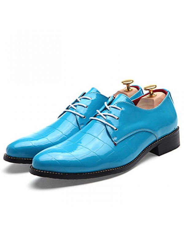 Men's Shoes Patent Leather Casual Oxfords Casual Low Heel Lace-up Black / Blue / Red  