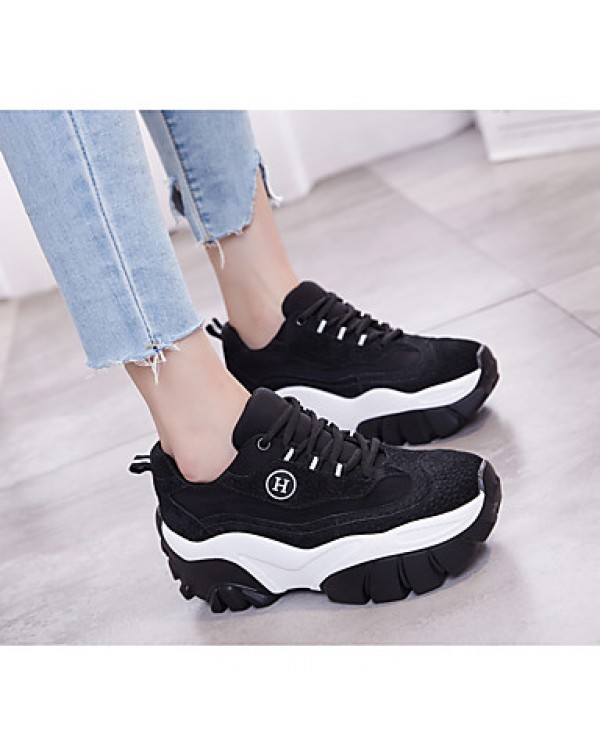 Women's Athletic Shoes Spring / Fall Creepers / Comfort Leather Casual Platform Others / Lace-up Black / Red Others