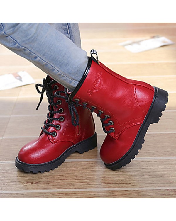 Girl's Boots Fall / Winter Snow Boots / Comfort PU Dress / Casual Flat Heel Zipper Black / Red / Burgundy Walking  