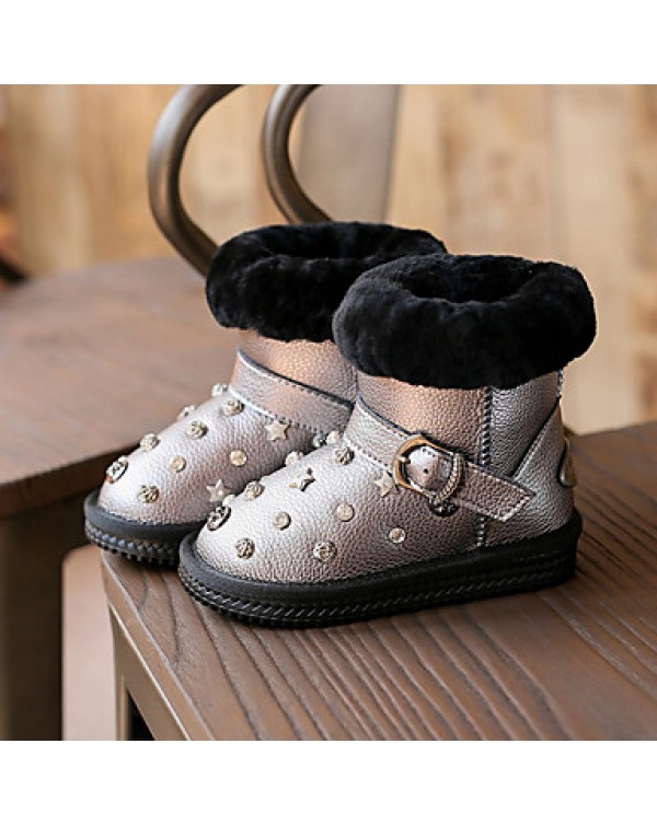 Girl's Boots Fall / Winter Comfort PU Casual Flat Heel Zipper Black / Silver Walking  