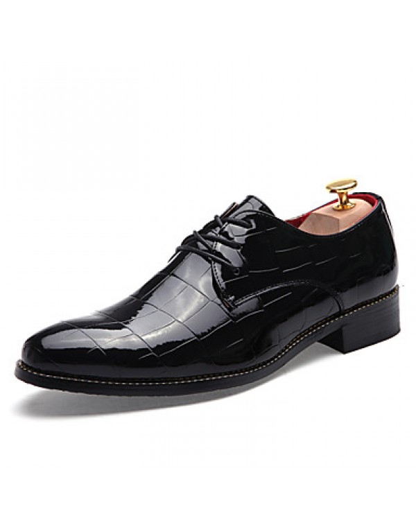 Men's Shoes Patent Leather Casual Oxfords Casual Low Heel Lace-up Black / Blue / Red  