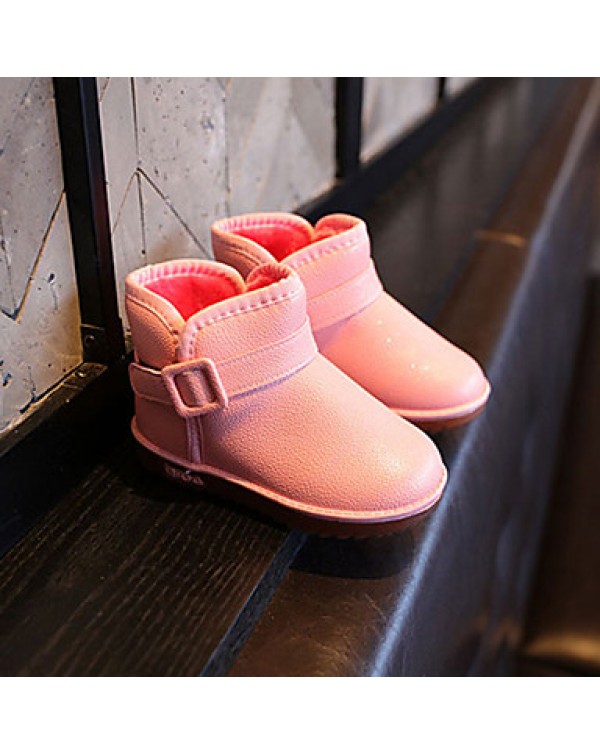 Girl's Boots Fall / Winter Comfort PU Casual Flat Heel Zipper Black / Pink / Red / Coffee / Fuchsia Walking  