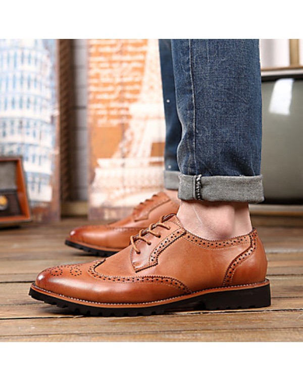 Men's Shoes Leather Casual Oxfords Casual Flat Heel Black / Brown  