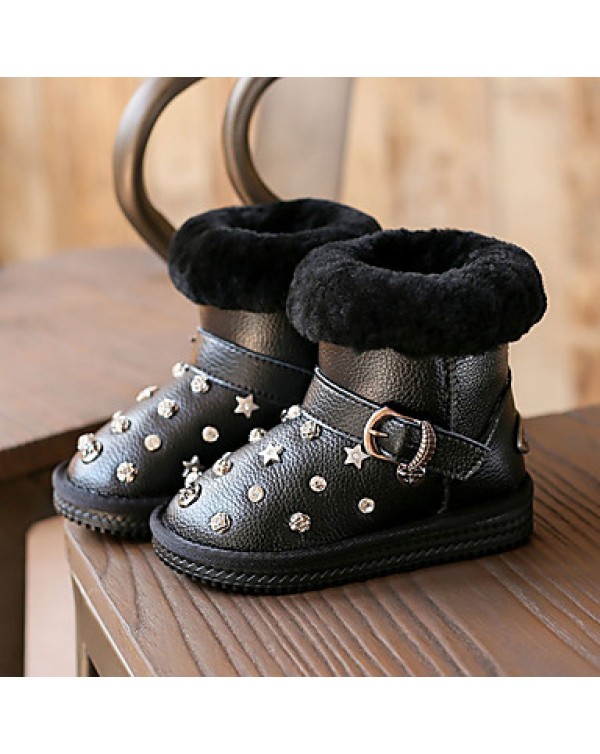 Girl's Boots Fall / Winter Comfort PU Casual Flat Heel Zipper Black / Silver Walking  