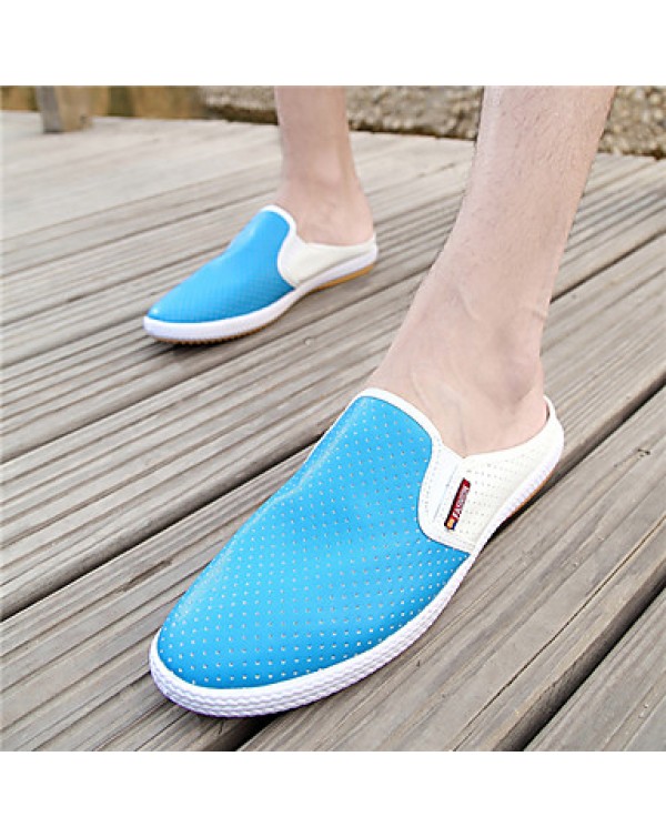 Men's Shoes Casual Leather Clogs & Mules Blue/White/Beige  