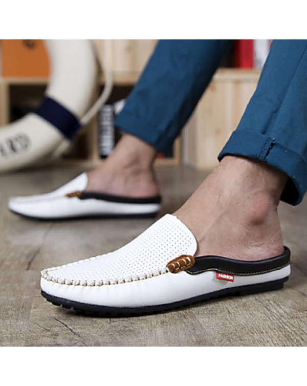 Men's Shoes Leather Casual Clogs & Mules Casual Stitching Lace Blue / White  