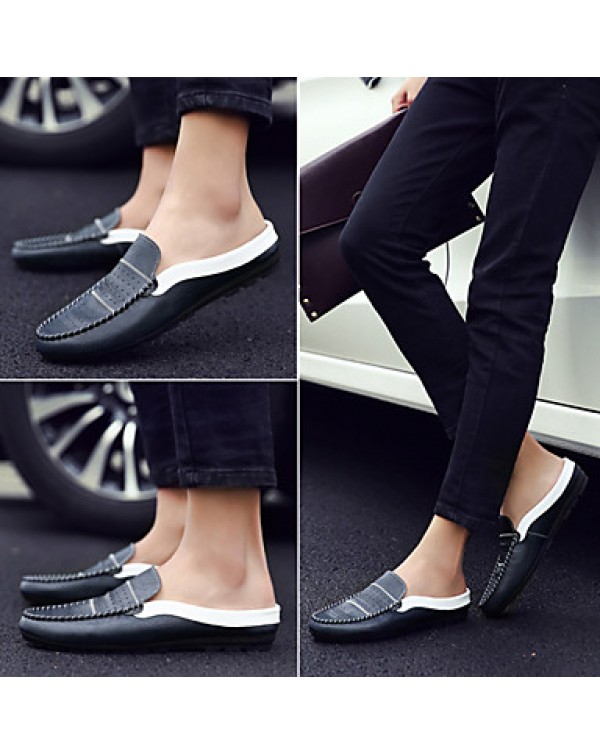 Men's Shoes Leather Casual Clogs & Mules Casual Flat Heel Slip-on Black / Blue / White / Burgundy  