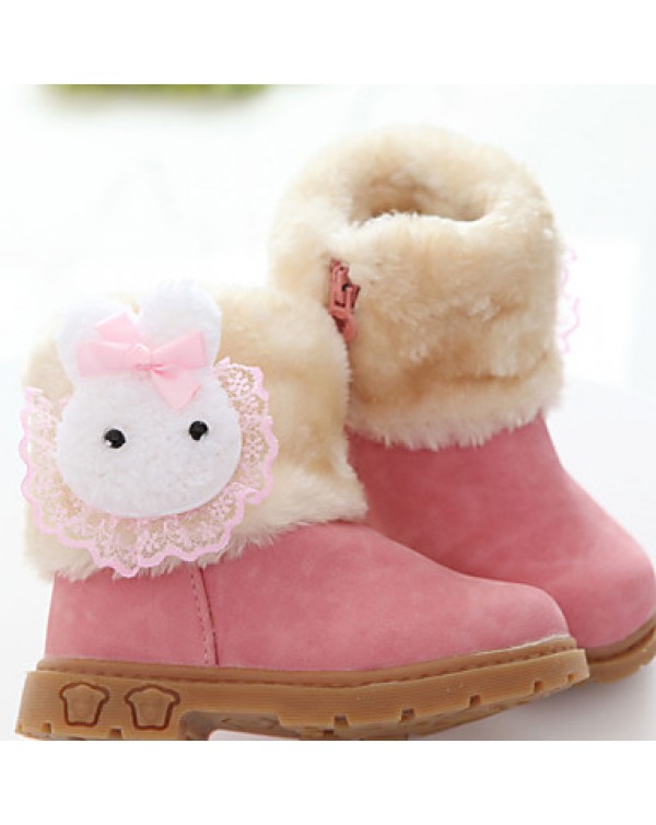 Girl's Boots Fall / Winter Fashion Boots PU Outdoor / Casual Flat Heel Fur Brown / Pink / Red Walking  