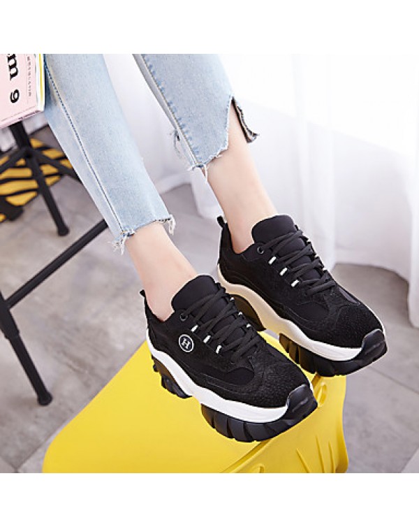 Women's Athletic Shoes Spring / Fall Creepers / Comfort Leather Casual Platform Others / Lace-up Black / Red Others