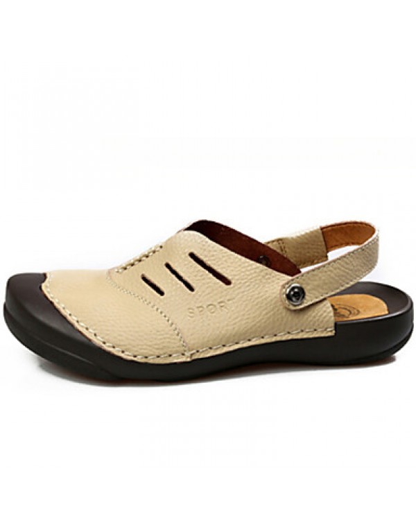 Men's Shoes Office & Career/Casual Leather Clogs & Mules Black/Brown/Yellow/White/Beige  