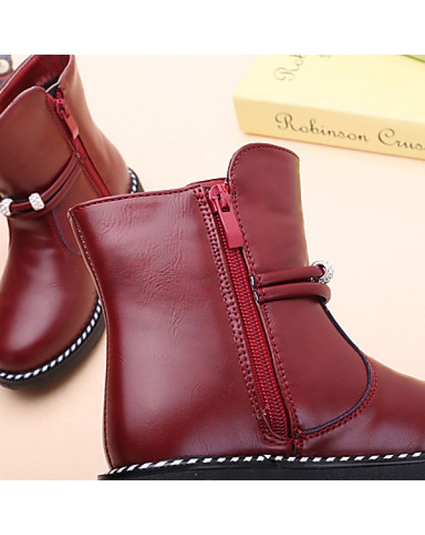 Girl's Boots Spring / Fall / Winter Bootie / Comfort Leather Outdoor / Casual Zipper Black / Red / Tan Walking  