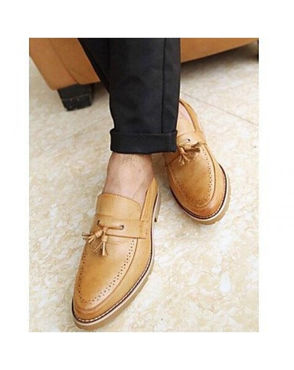 Men's Shoes Leather Casual Loafers Casual Flat Heel Lace-up Black / Yellow  